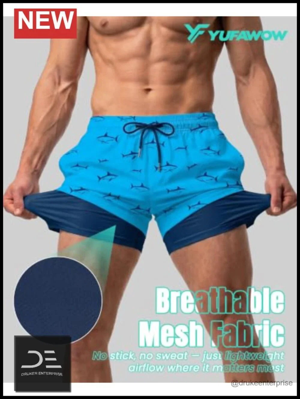 Men's Swim Trunks with Compression Liner Quick Dry Zipper Pockets 5in Inseam